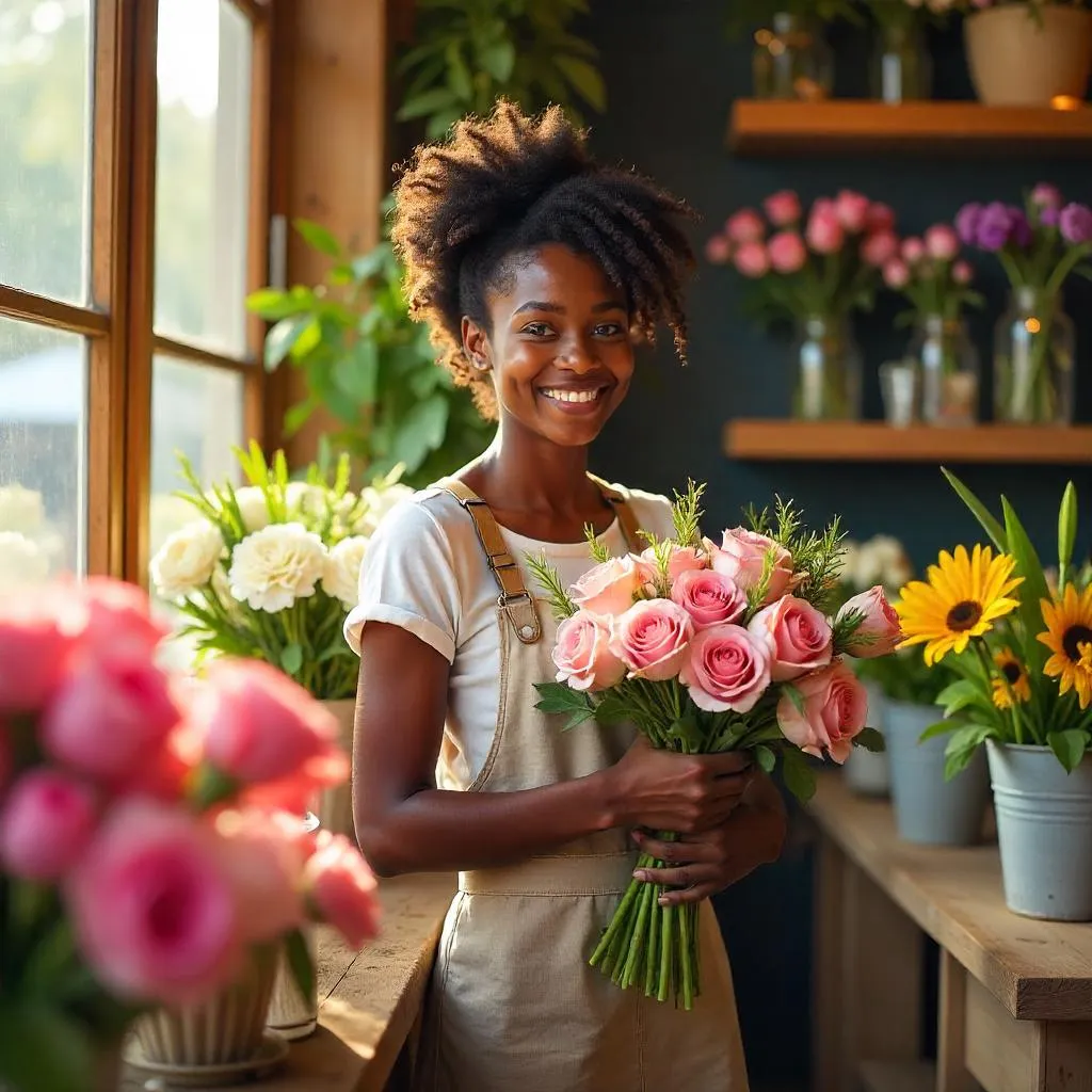 Sunlit Bloom in a Flower Shop