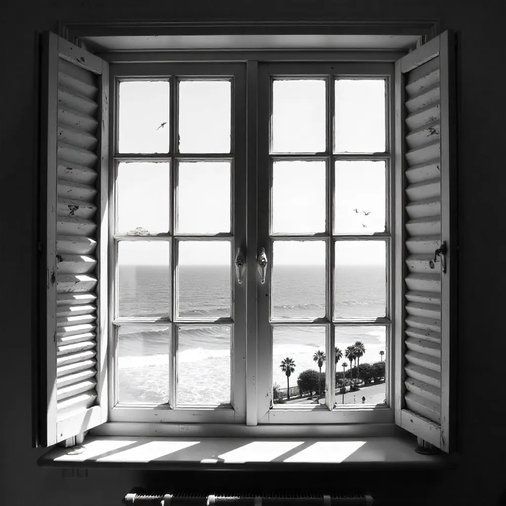 Windows and Waves: Black & White Ocean in La Lucila del Mar