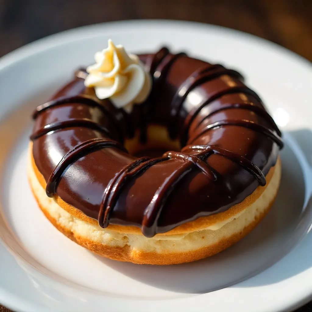 Top-Down Chocolate-Drizzled Donut with Cream
