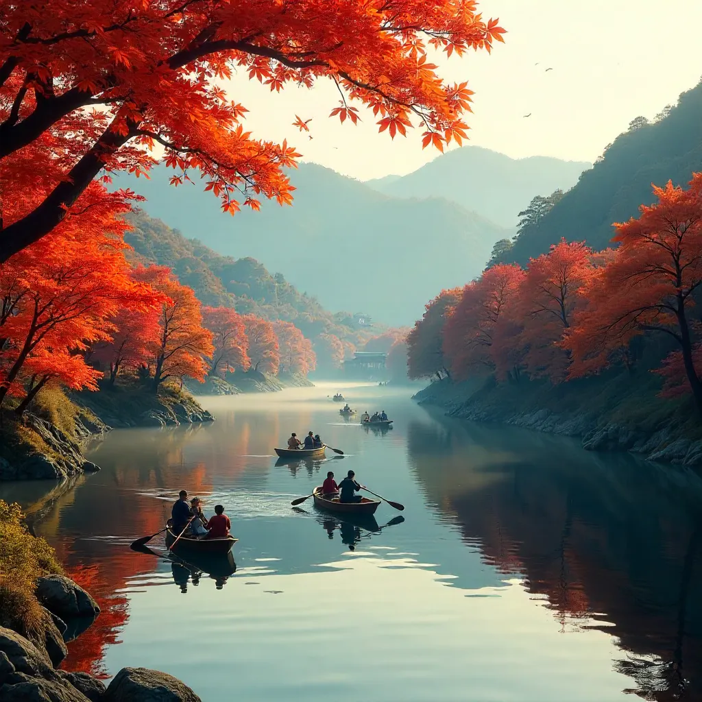 Autumn Serenity on Kyoto's Calm Hozu River