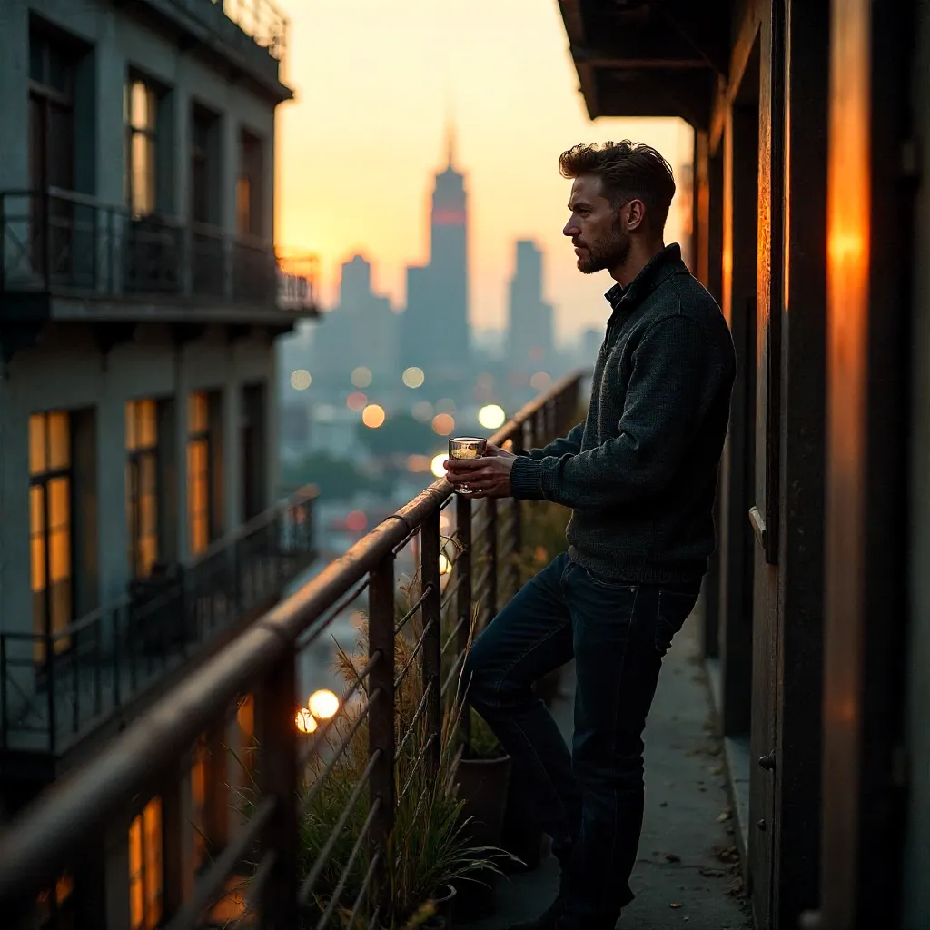 Casual Man on a Modern Industrial Balcony