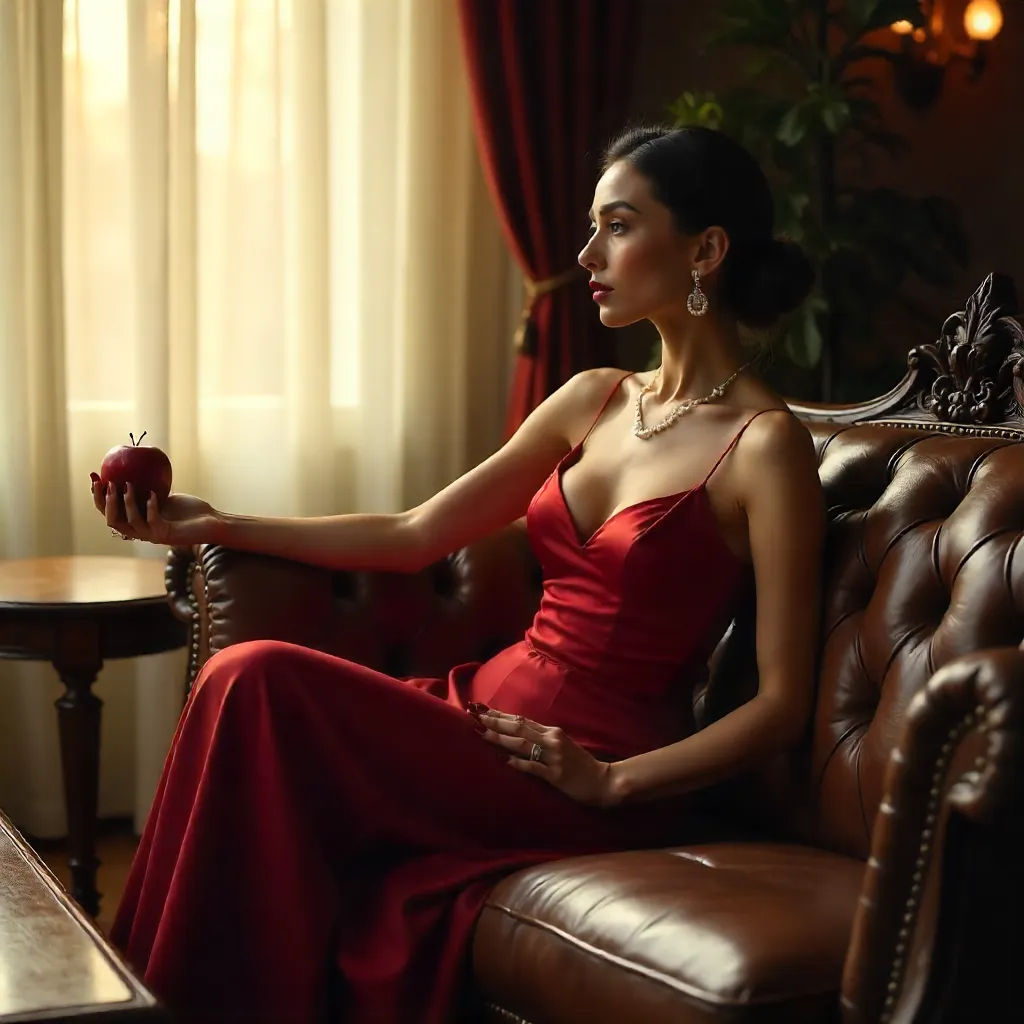 Timeless Elegance: Apple on Leather Sofa
