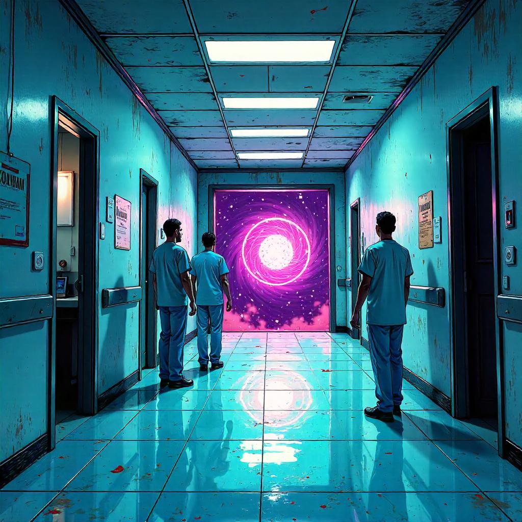 Portal Burst in a Hospital Corridor – Comic Style