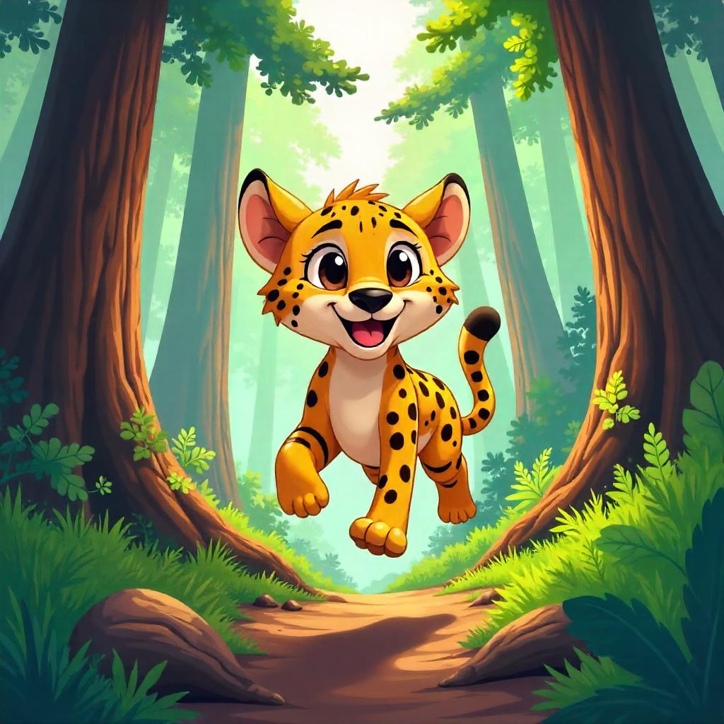 Cheetah Cartoon in a Redwood Forest