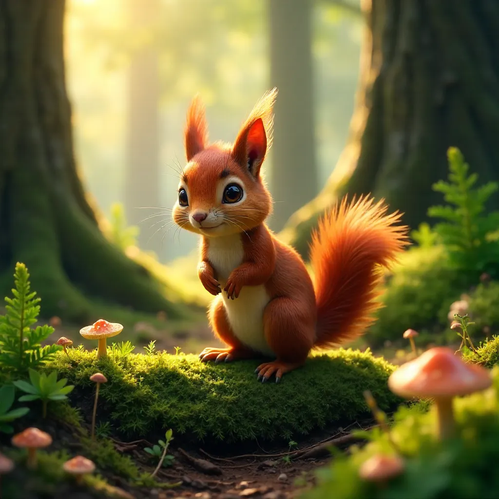 Curious Red Squirrel in Mossy Forest