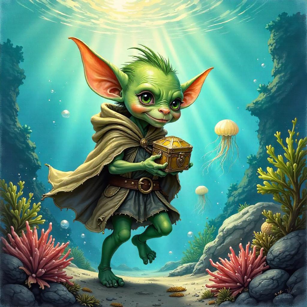 Underwater Goblin in Watercolor Reef