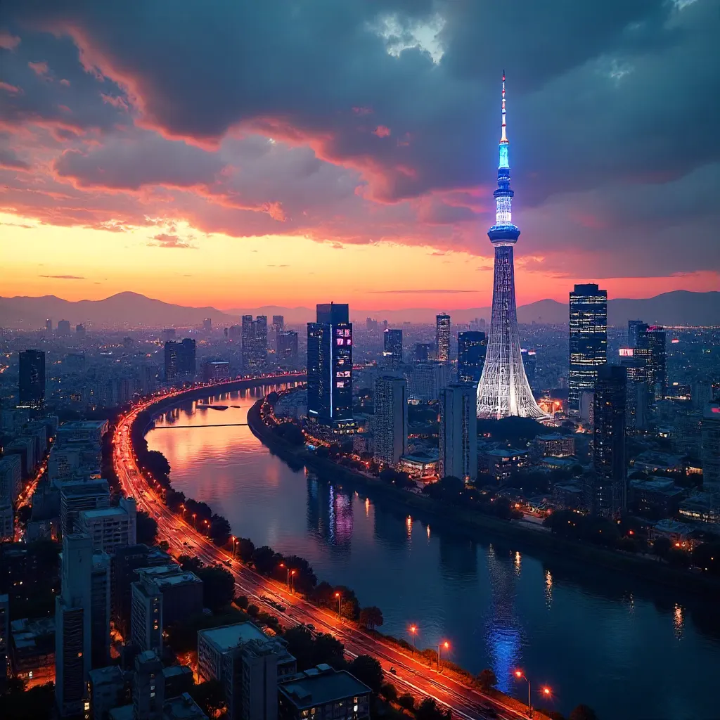 Dusk Over Tokyo: Skytree and the Neon Skyline