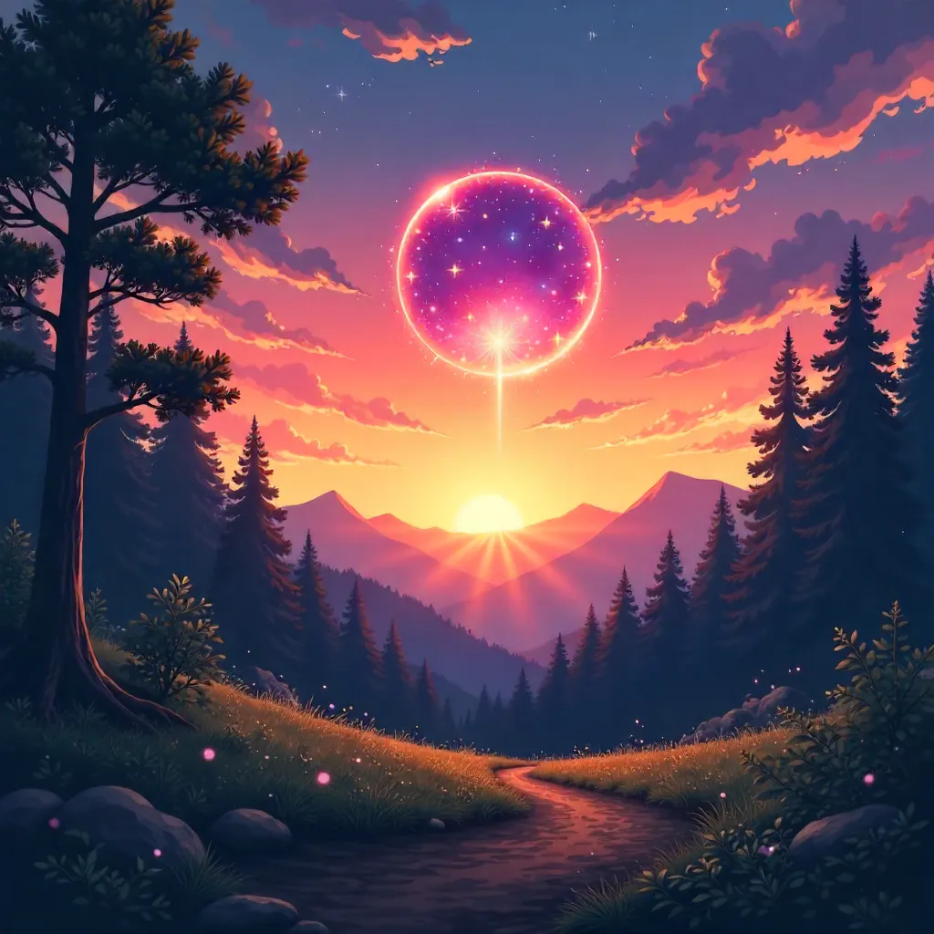 Sunset Spirit Orb in Anime Style, Gentle Glow