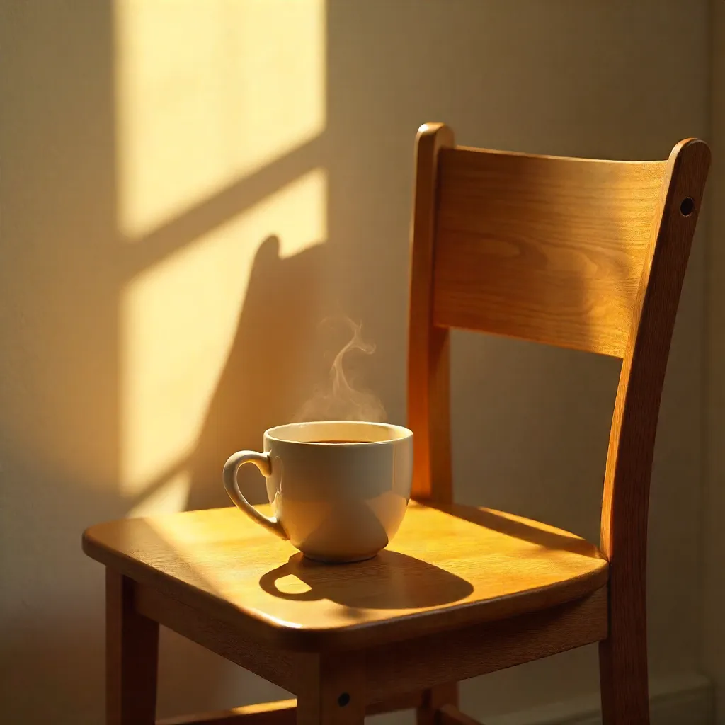 Golden Morning Coffee on a Wooden Chair