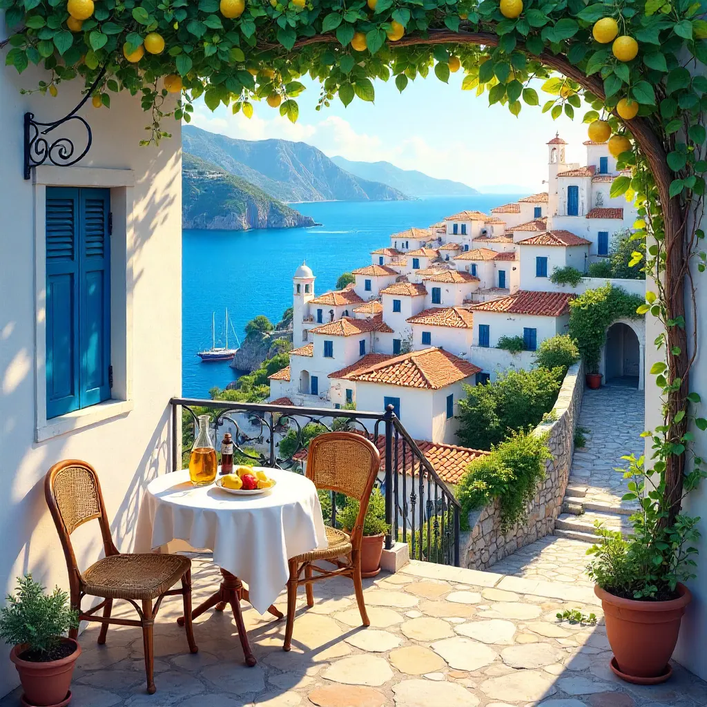 Terrace Overlooking a Charming Mediterranean Village