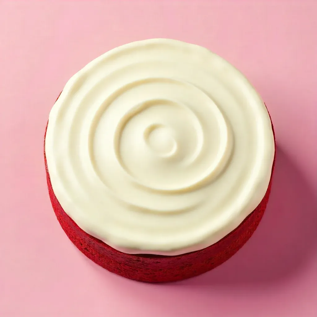 Top-Down Red Velvet Cake on Pink Backdrop