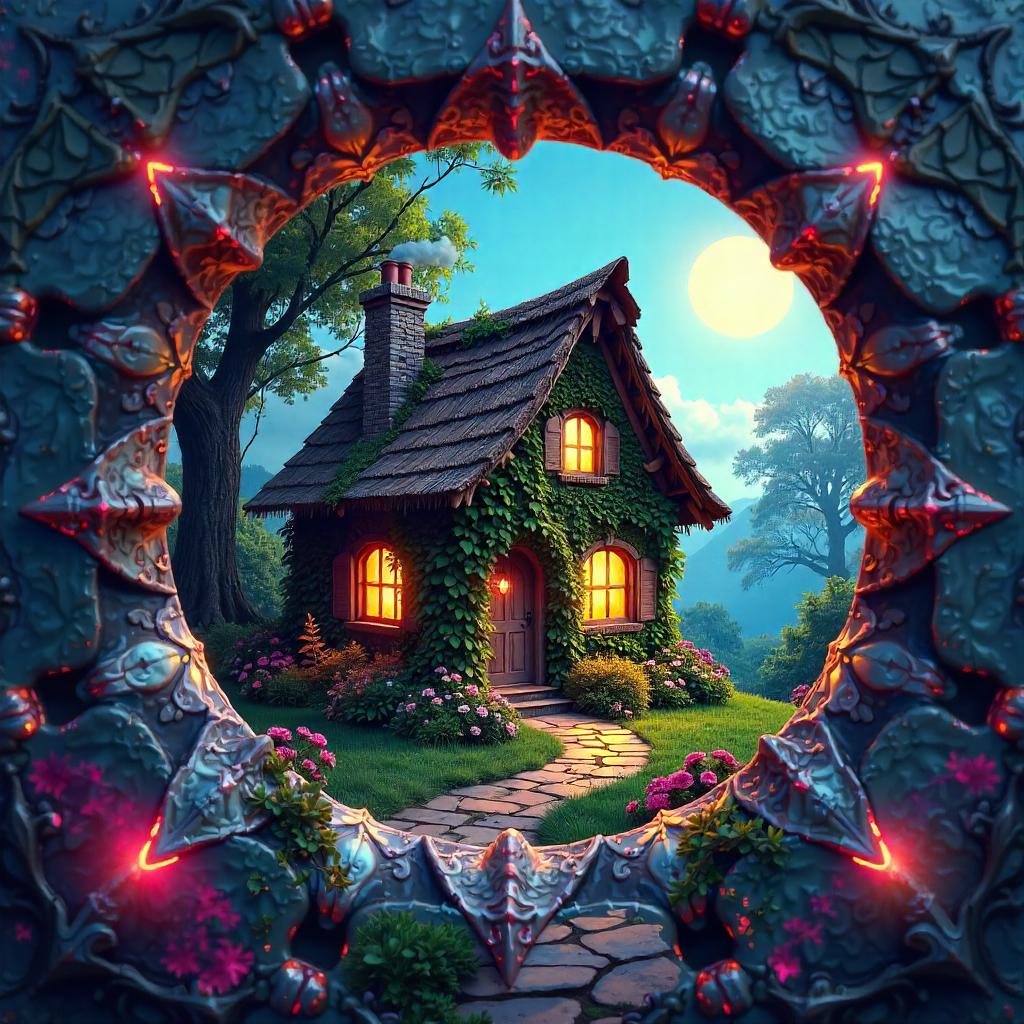 Kaleidoscopic Cottage in Digital Mosaic