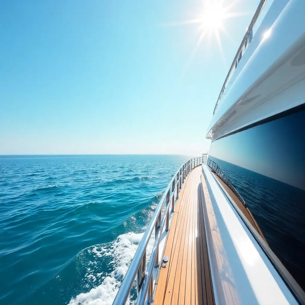 Tranquil Yacht on Glassy Blue Ocean Under Clear Sky