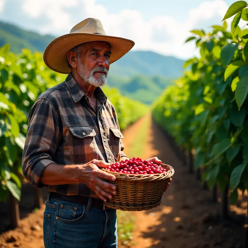 Sunny Mexican Coffee Farmer in a Lush Plantation