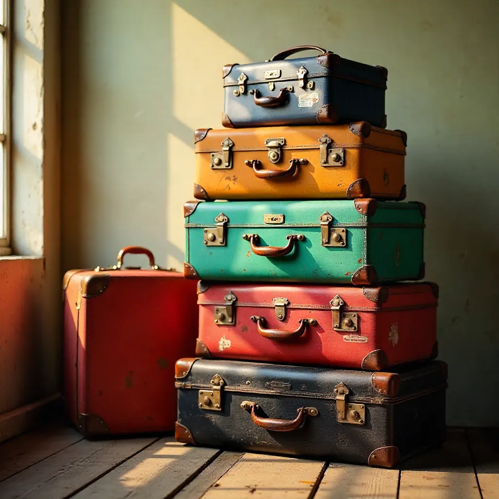 Vibrant Vintage Suitcase Stack: An Artistic Display