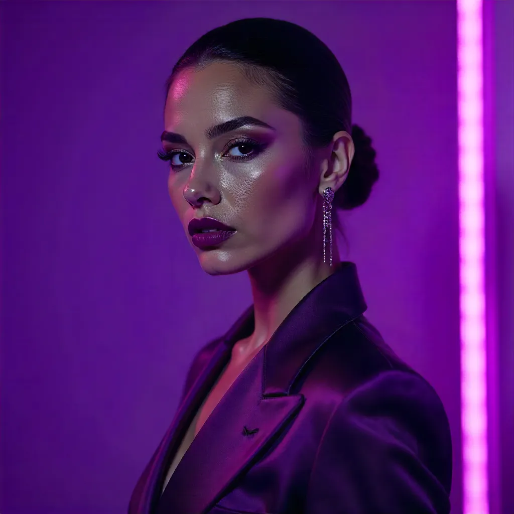 Purple Neon Portrait: Bold Modern Fashion