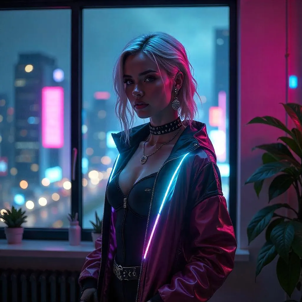 Neon-lit Cyberpunk Apartment Portrait
