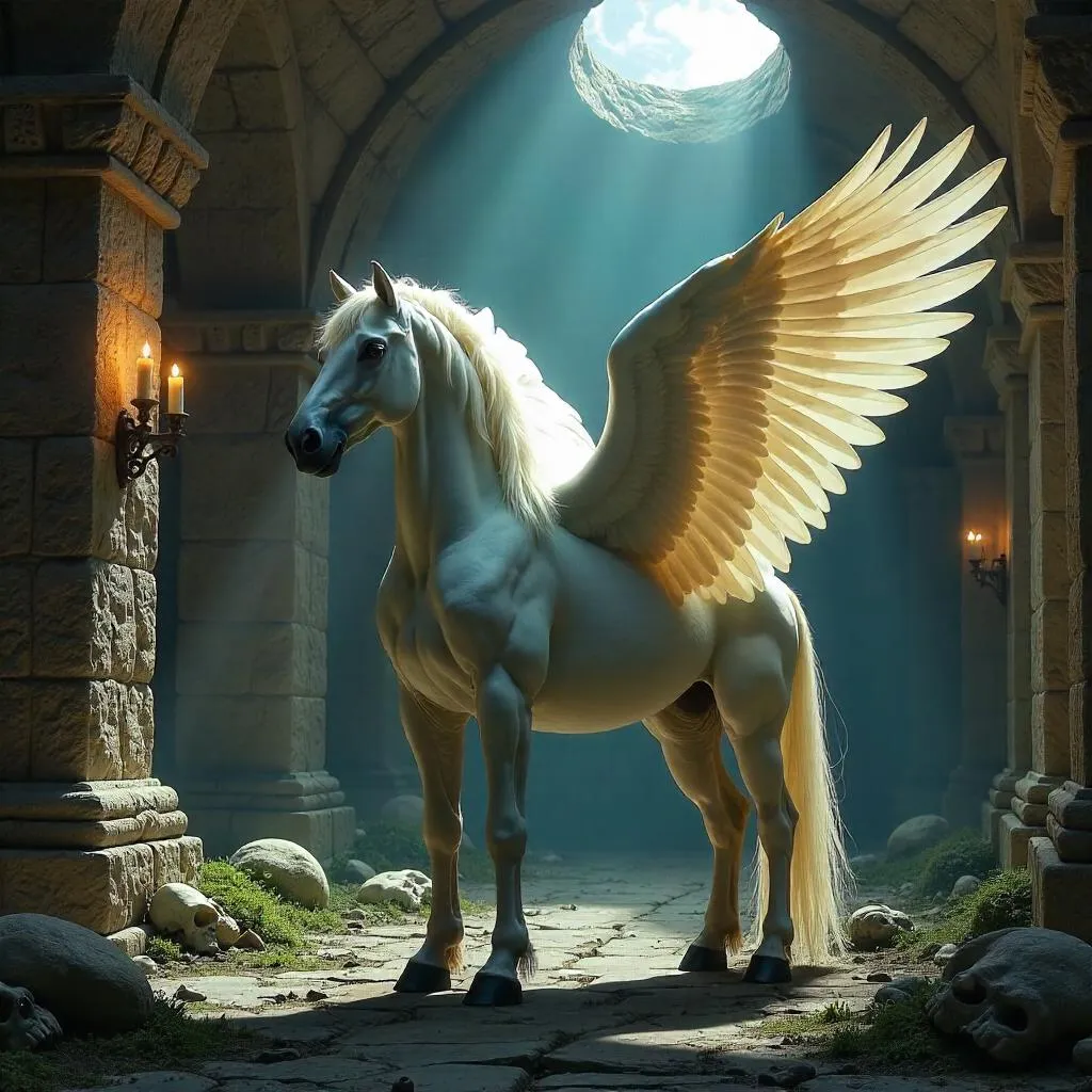 Photoreal Pegasus in an Ancient Crypt
