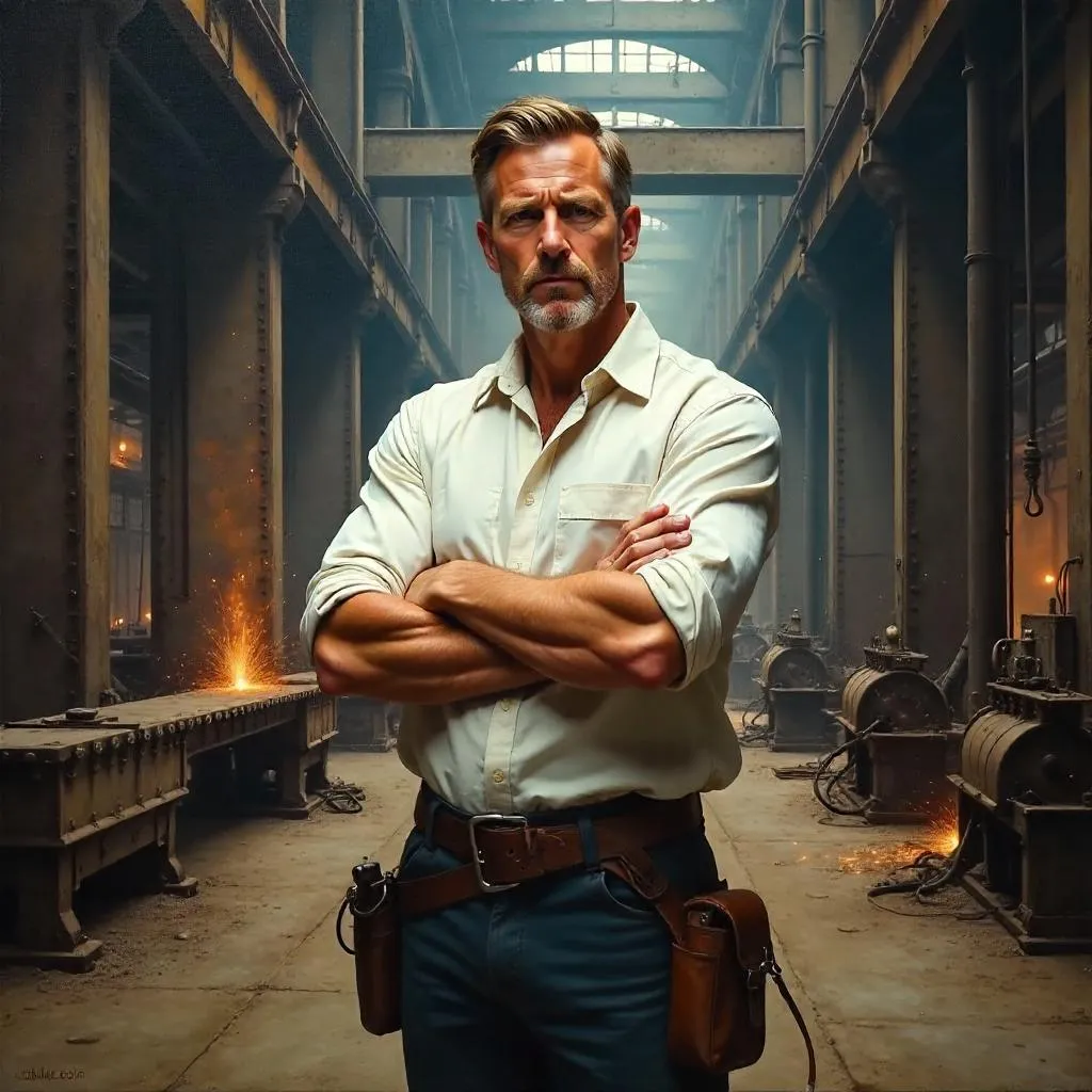 Confident Industrial Portrait in Oil Painting