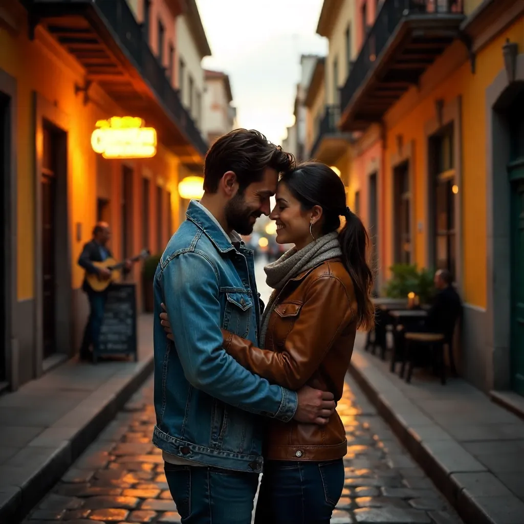 Warm embrace on a Buenos Aires cobblestone street