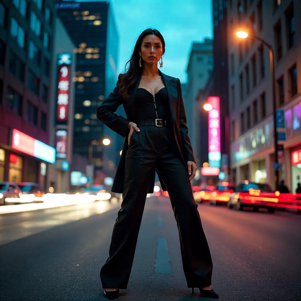 Confident Fashionable Woman in Urban Motion Blur