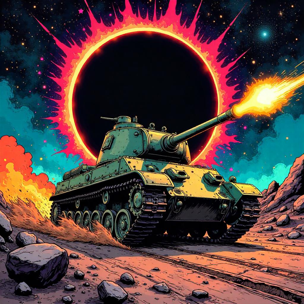 Tank in a Cosmic Black Hole - Comic Book Style