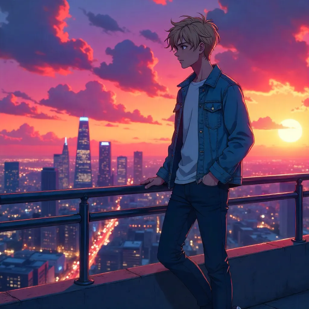Rooftop Reverie: Anime Youth on the Skyline