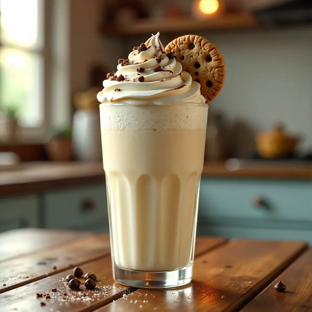 Dreamy Vanilla Milkshake with Whipped Cream & Cookie