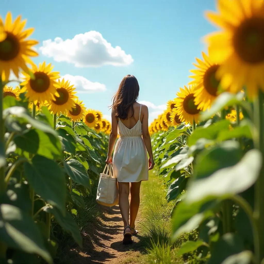 Sunflower Field Walk with Tote Bag