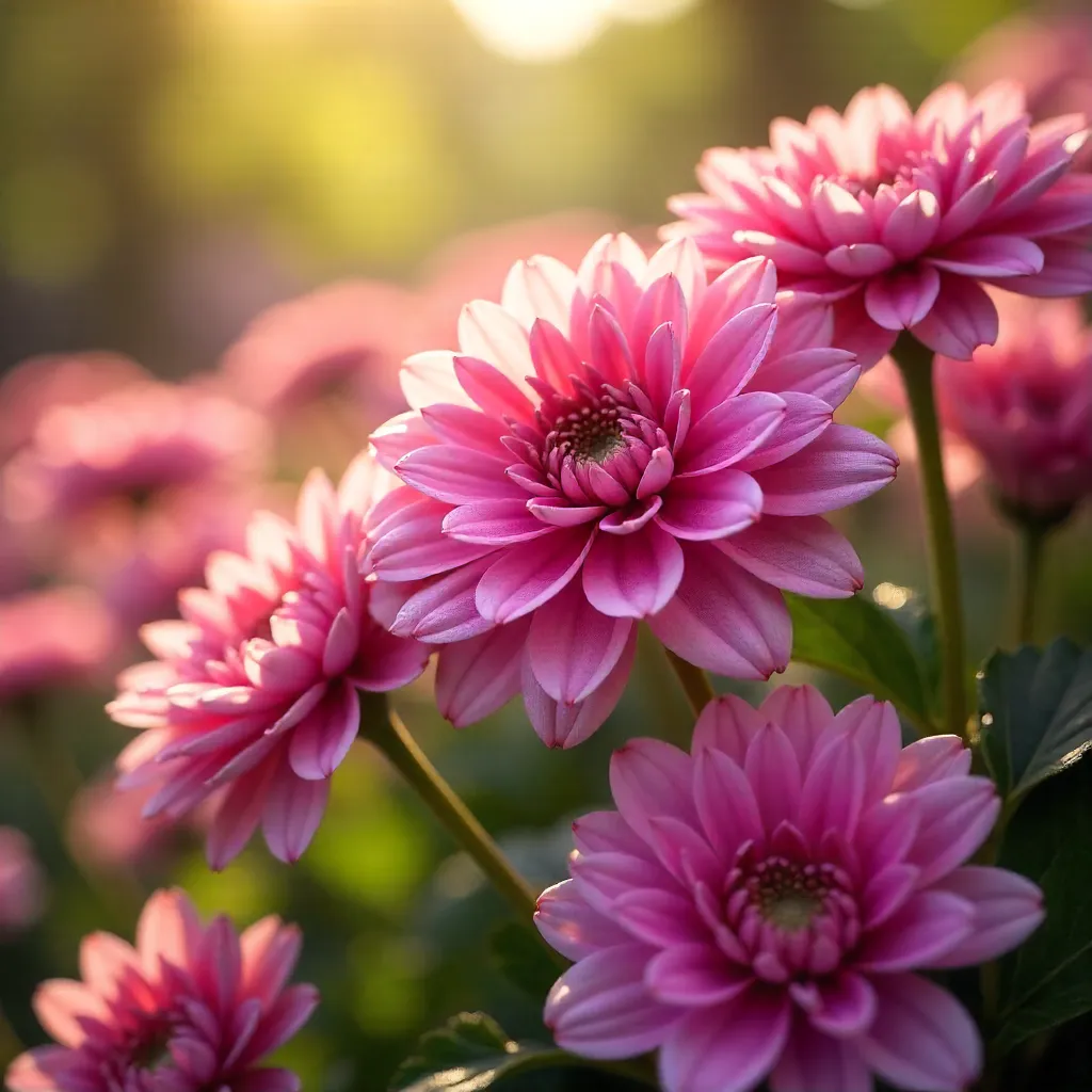 Sunlit Pink Chrysanthemums in Full Bloom