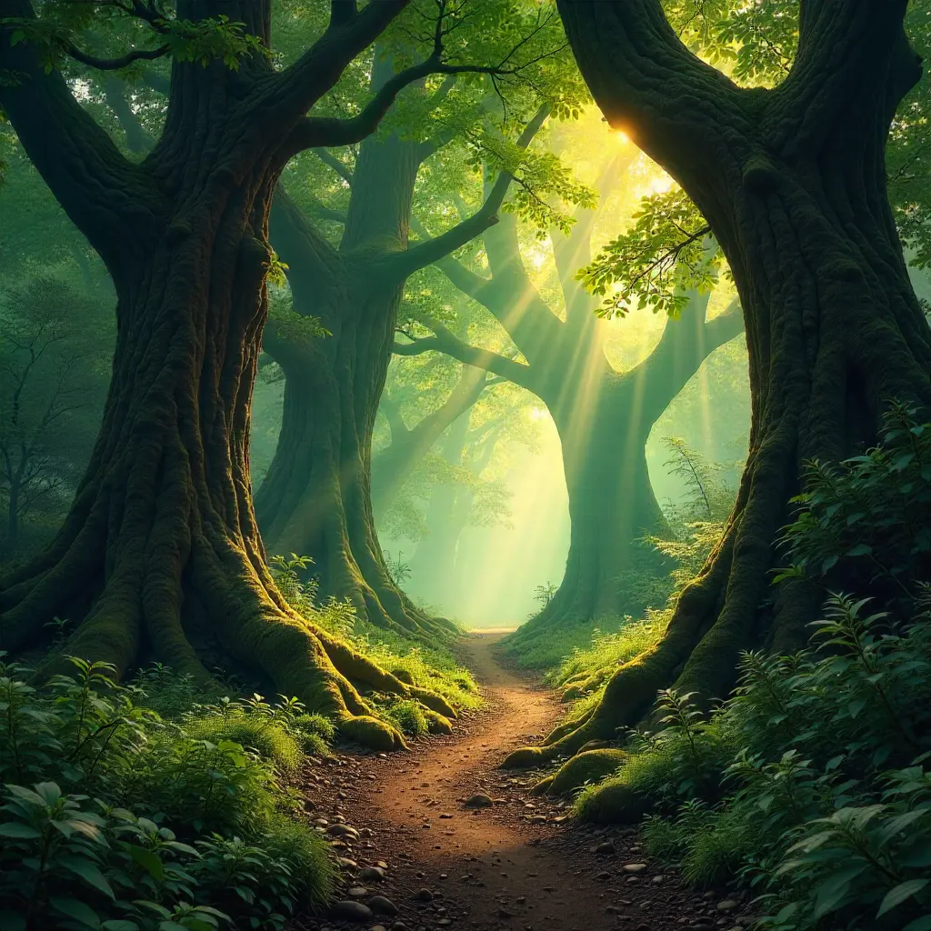 Enchanted Forest Pathway in Tranquil Light