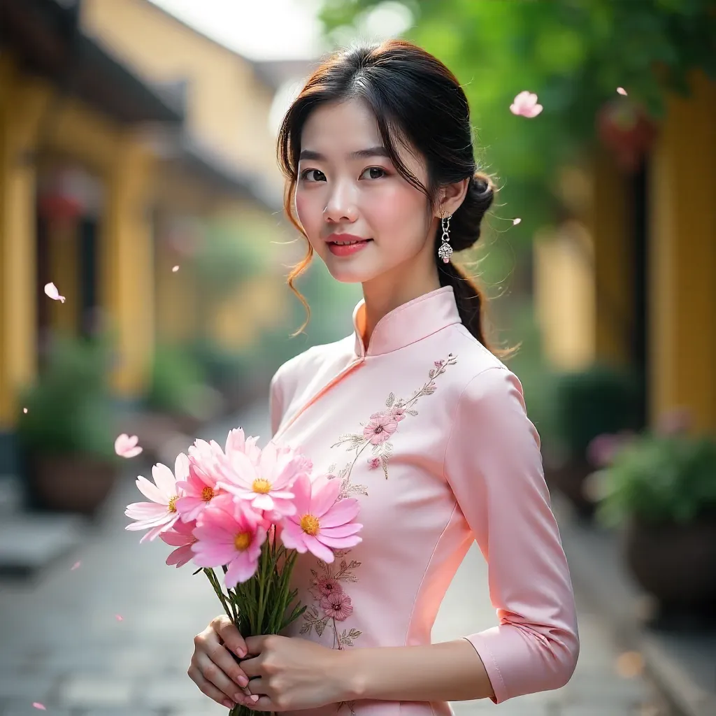 Hanoi Spring Cosmos: Ao Dai Portrait
