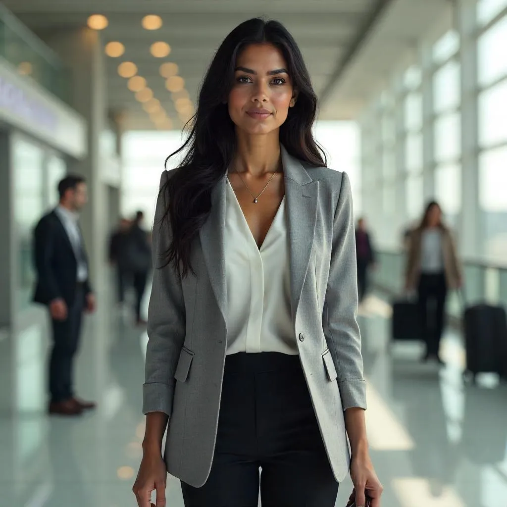 3D Render: Indian Woman in Airport Terminal