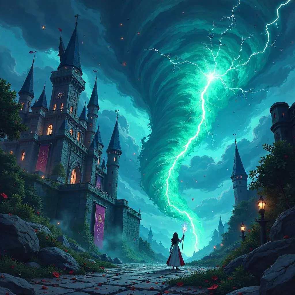 Tornado over the Enchanted Castle - Anime Style