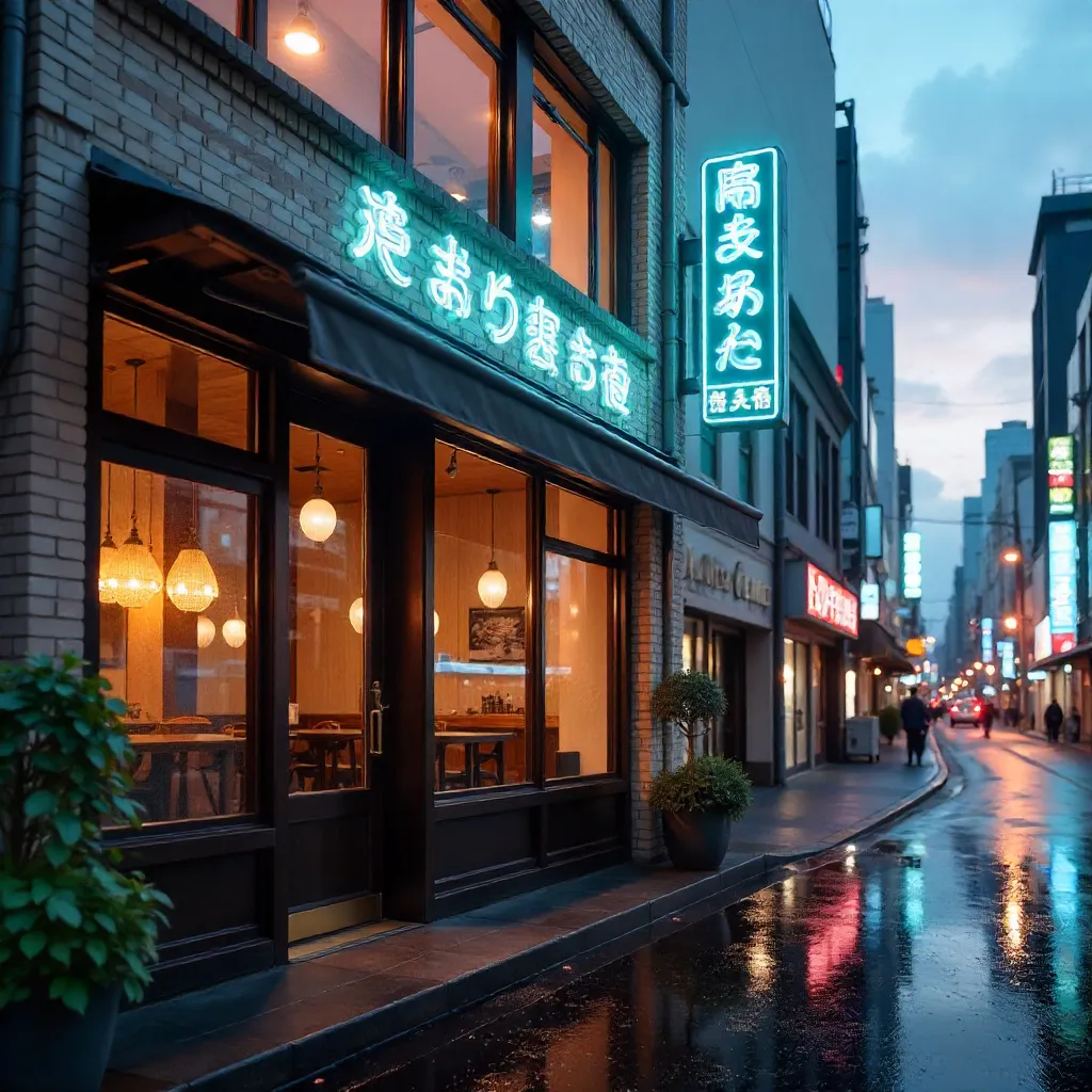 Tsubakiya Coffee Ginza Facade at Dusk