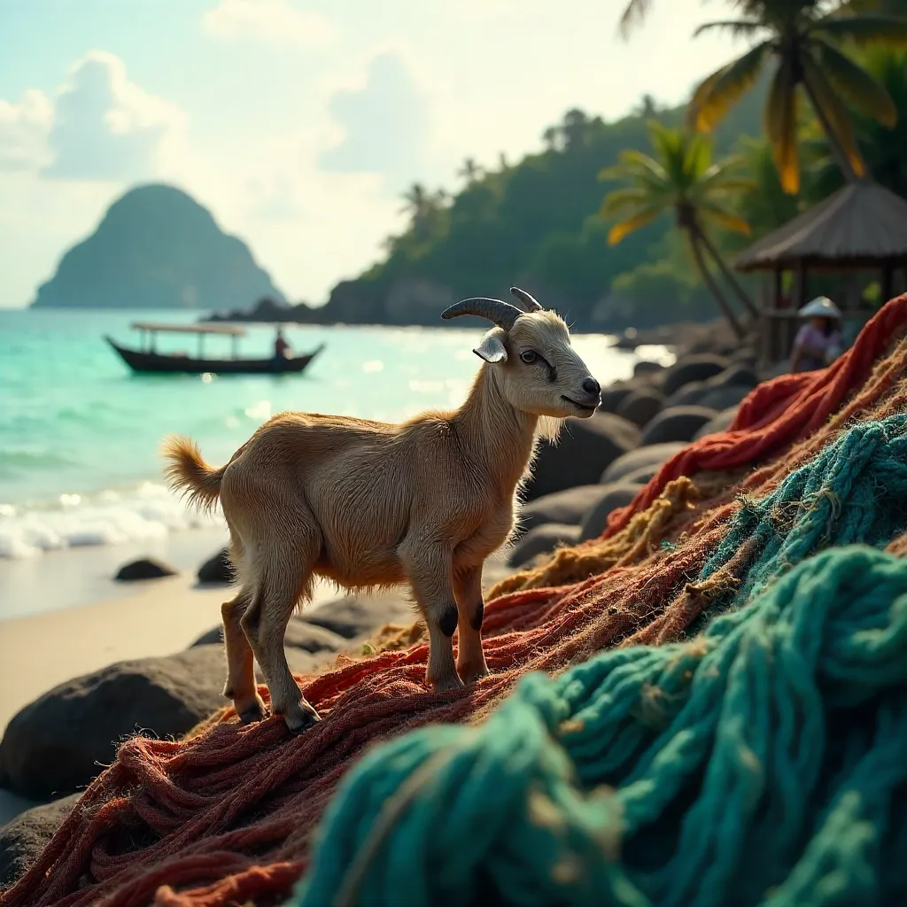 Goat on Fishing Nets in East Nusa Tenggara, Indonesia