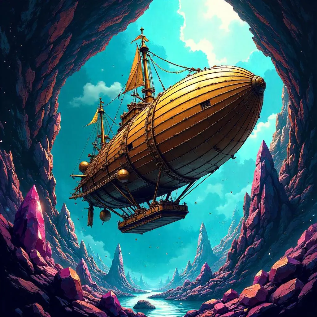 Airship in a Crystal Cavern - Comic Book Scene