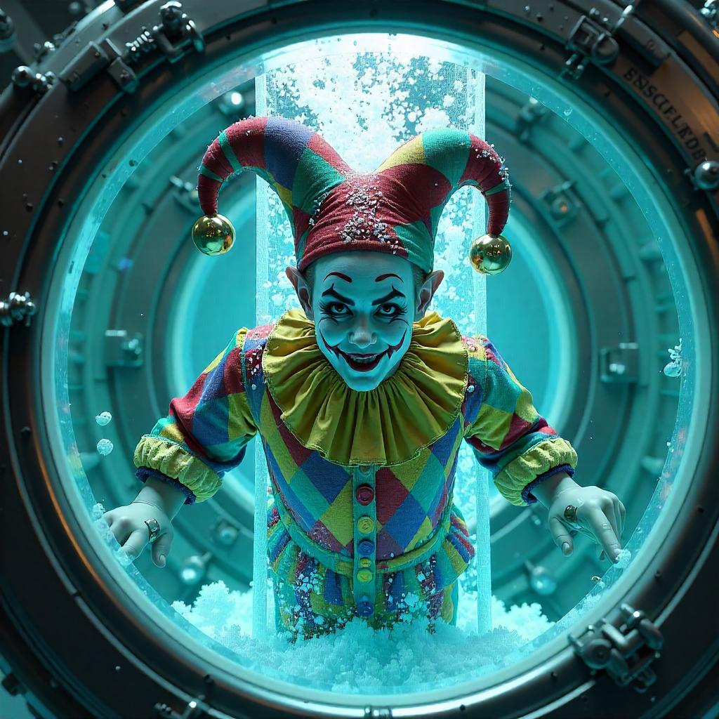 3D Render: Jester in a Cryogenic Glass Chamber