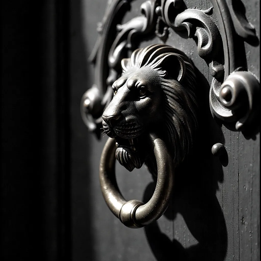 Noir Lion Door Knocker in Shadow