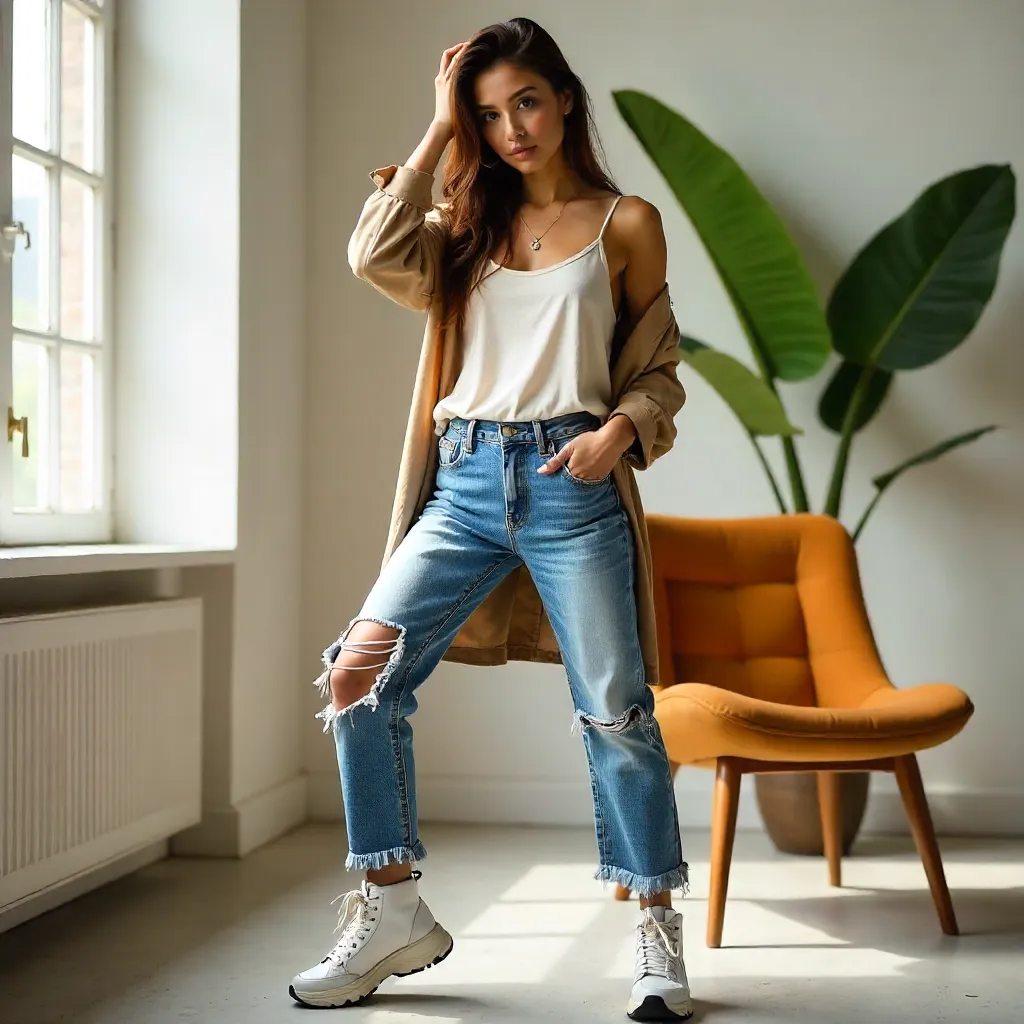 Indoors Edit: Distressed Denim Fashion Pose