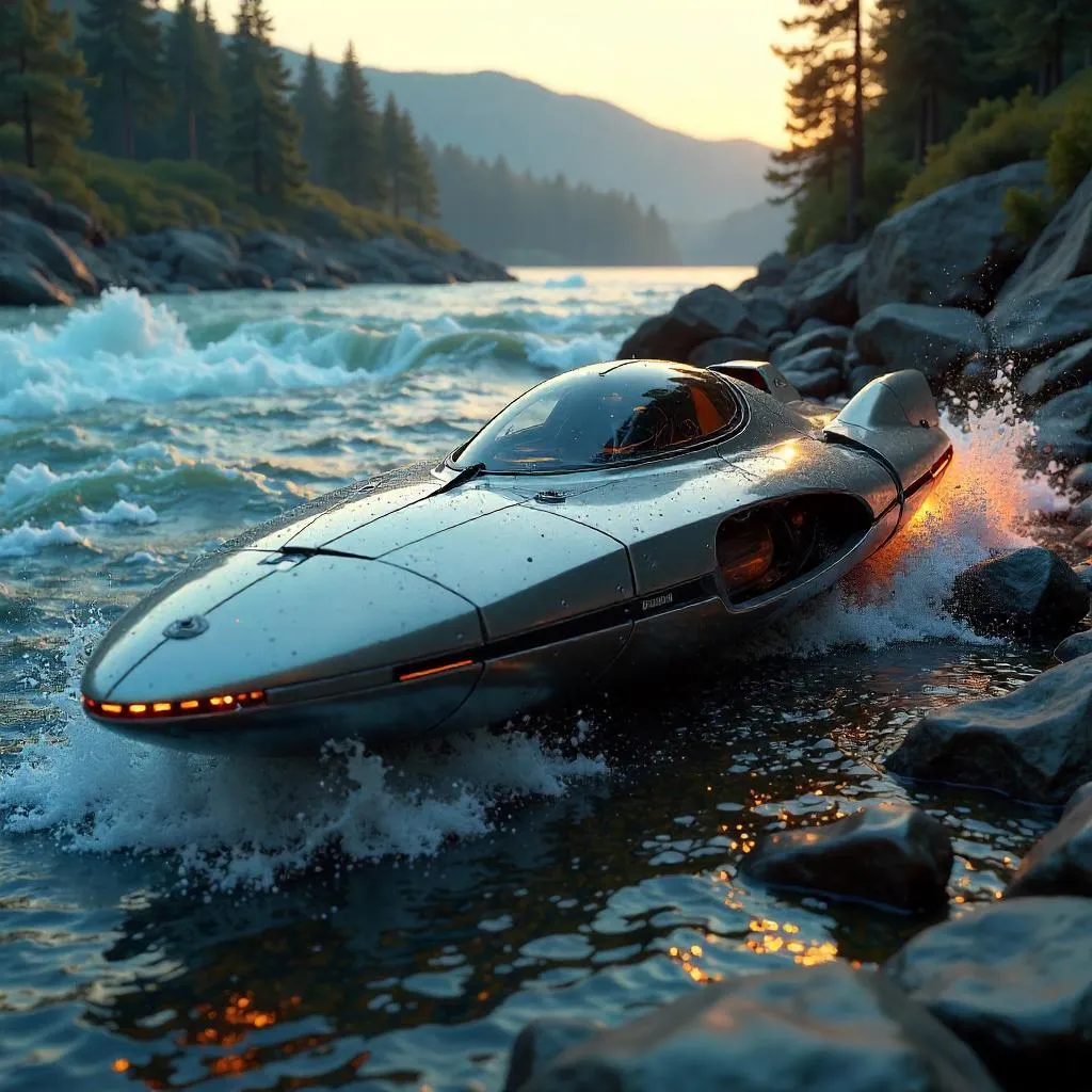 Rushing Riverfront Starship – 3D Render