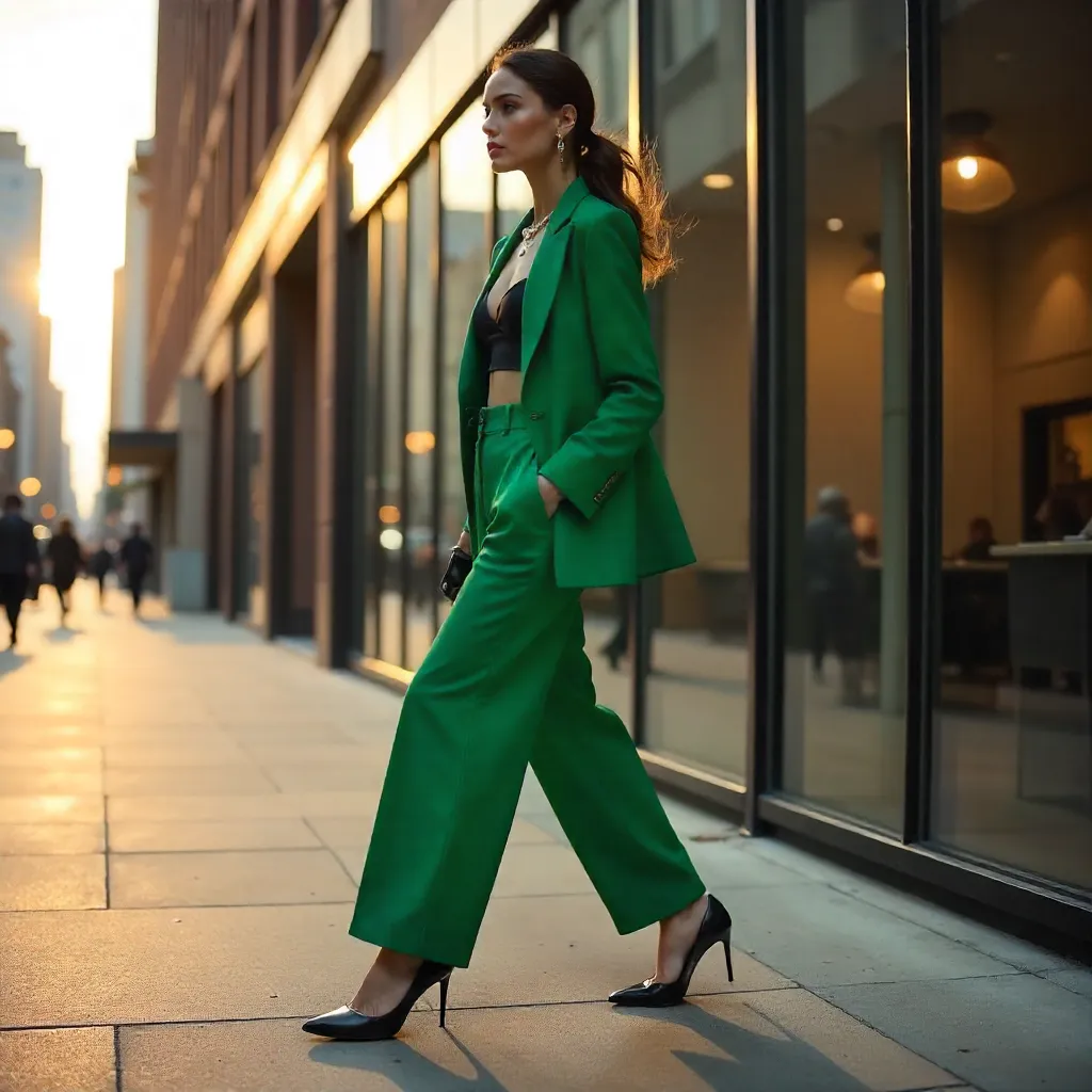 Confident Walk by a Modern Glass Building