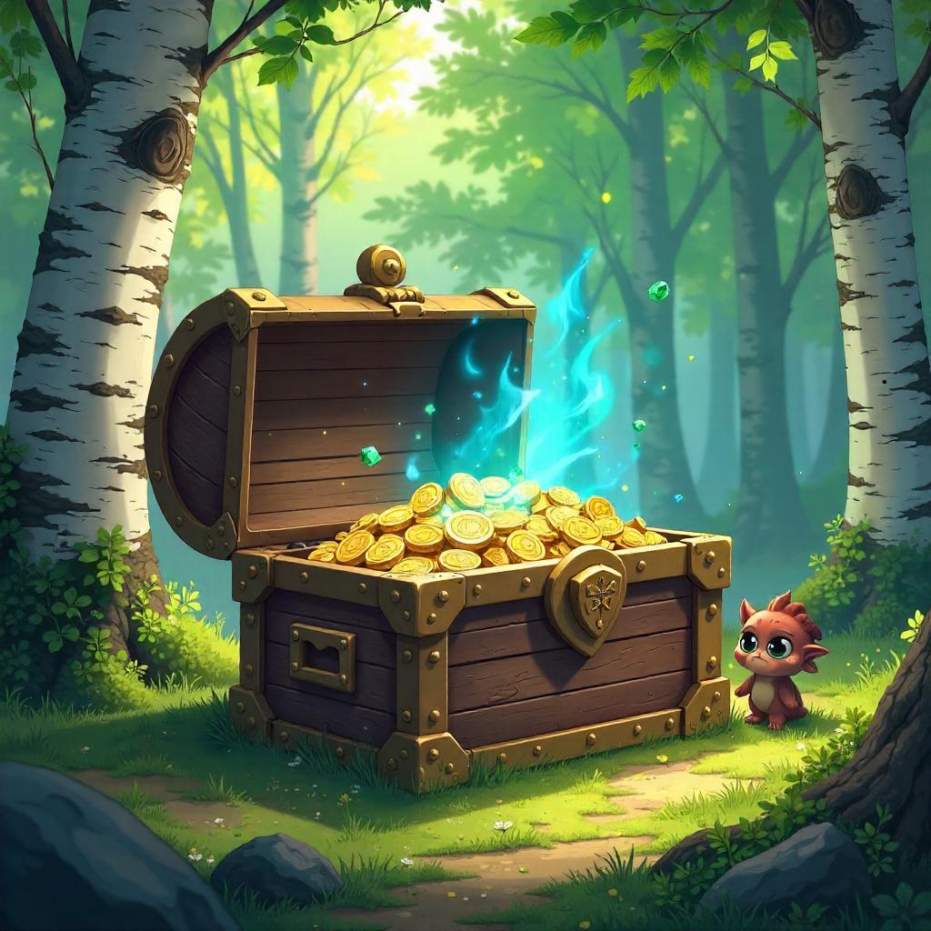 Treasure Chest in a Birch Forest - Anime Style