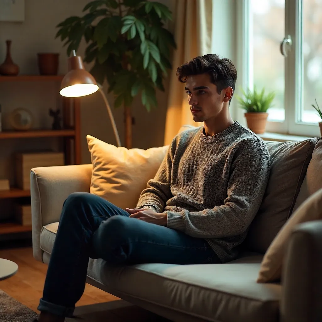 Calm Contemplation on a Cozy Sofa