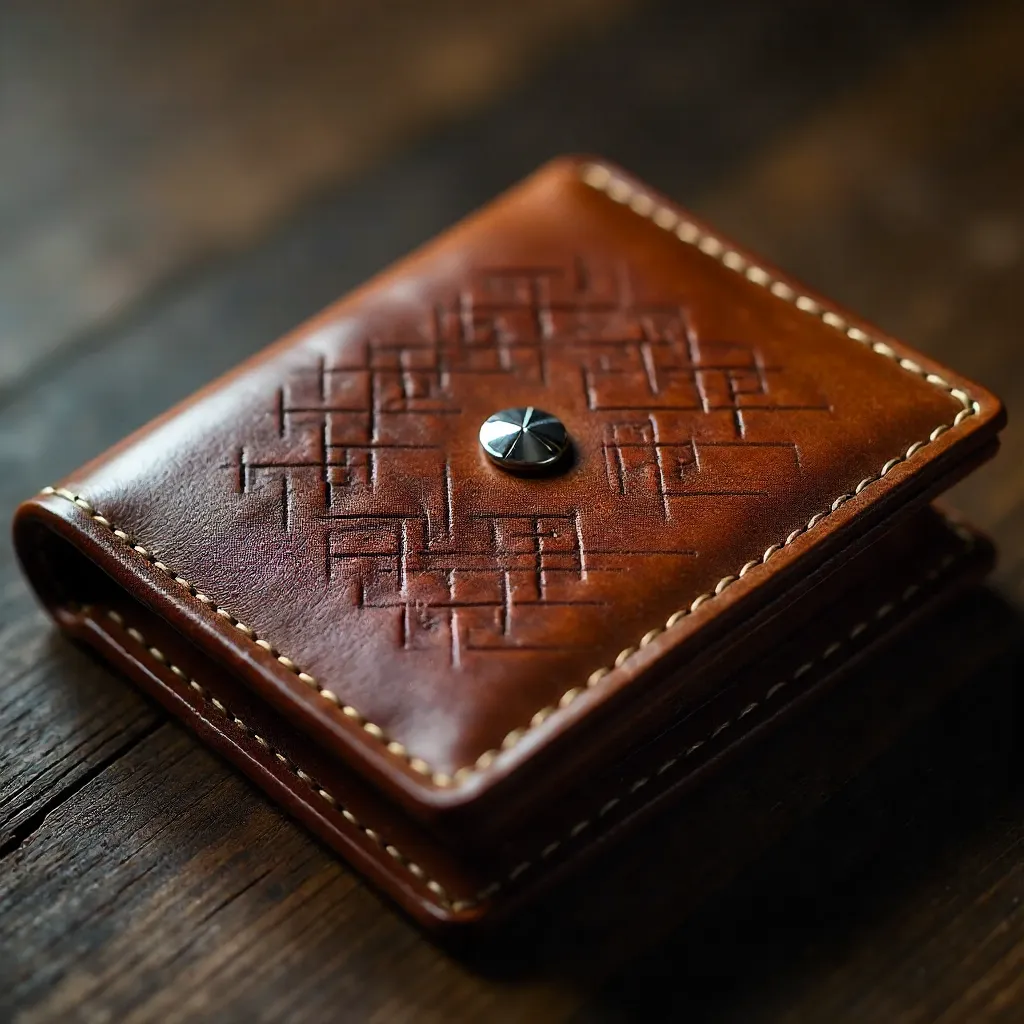 Elegant Brown Leather Wallet with Embossed Texture and Emblem