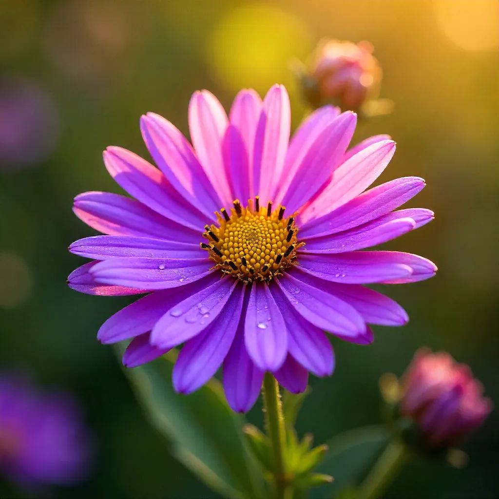 Sunlit Close-Up of a Purple Aster Bloom