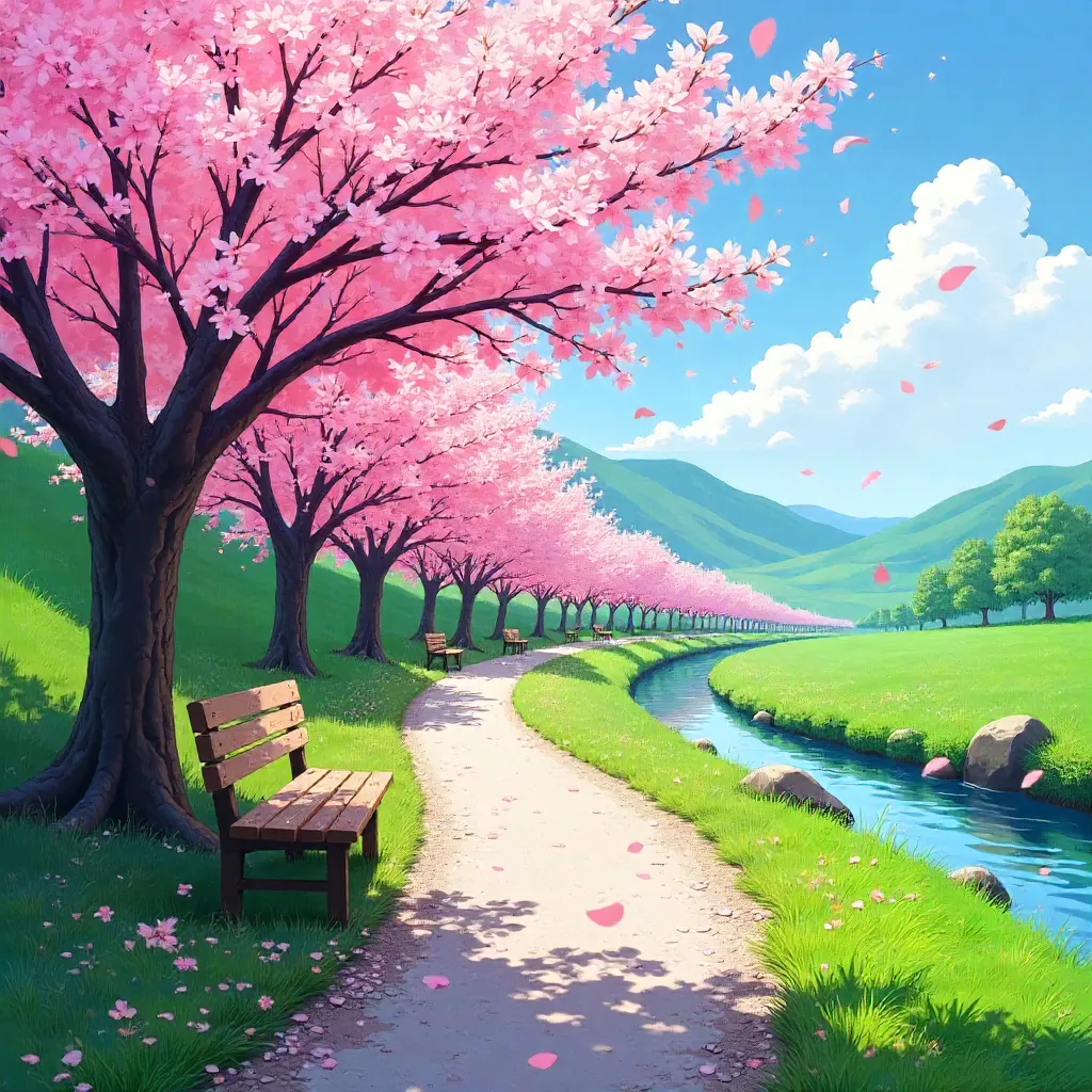 Cherry Blossom Pathway: Serene Spring Landscape