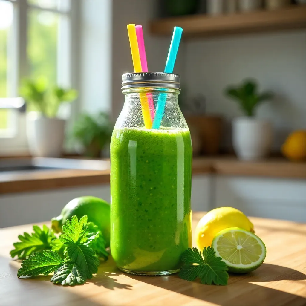 Vibrant Kale Smoothie in a Colorful Bottle