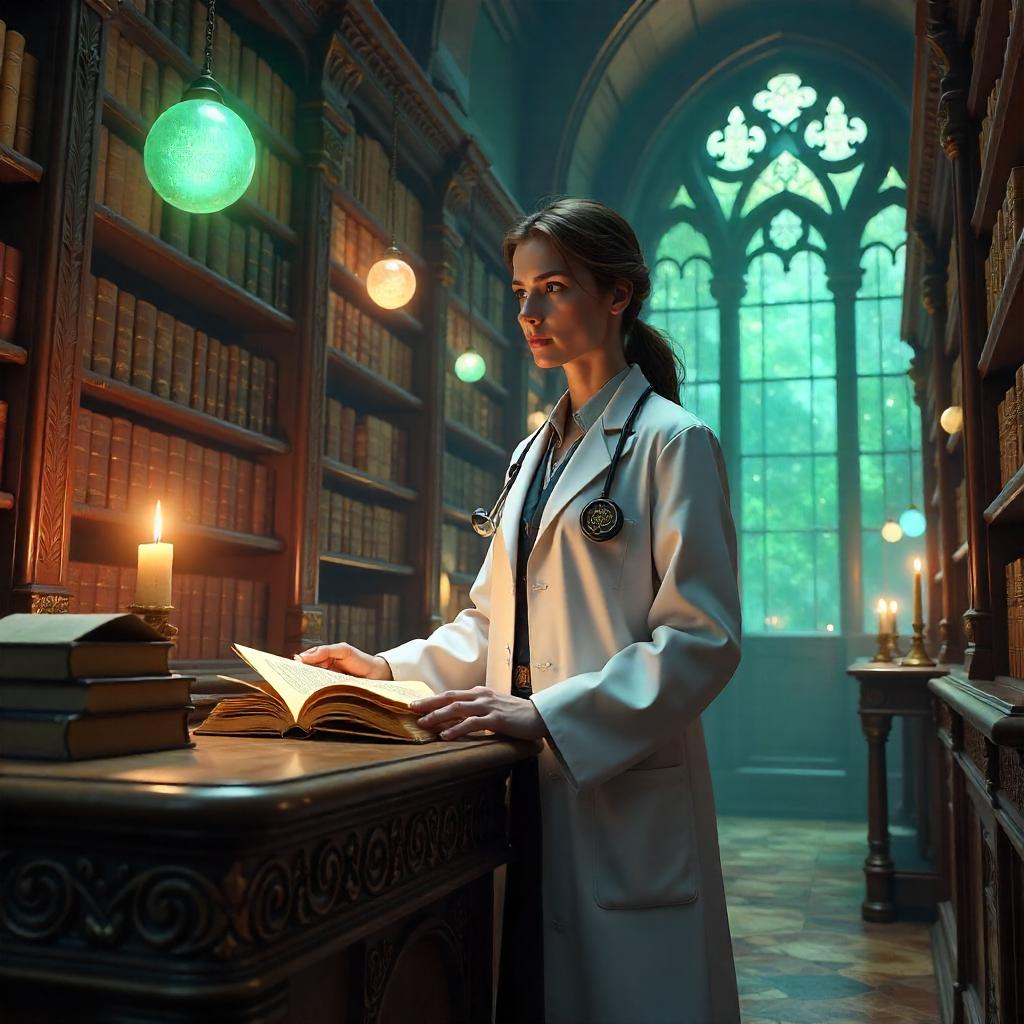 Doctor in a Magical Library - 3D Render