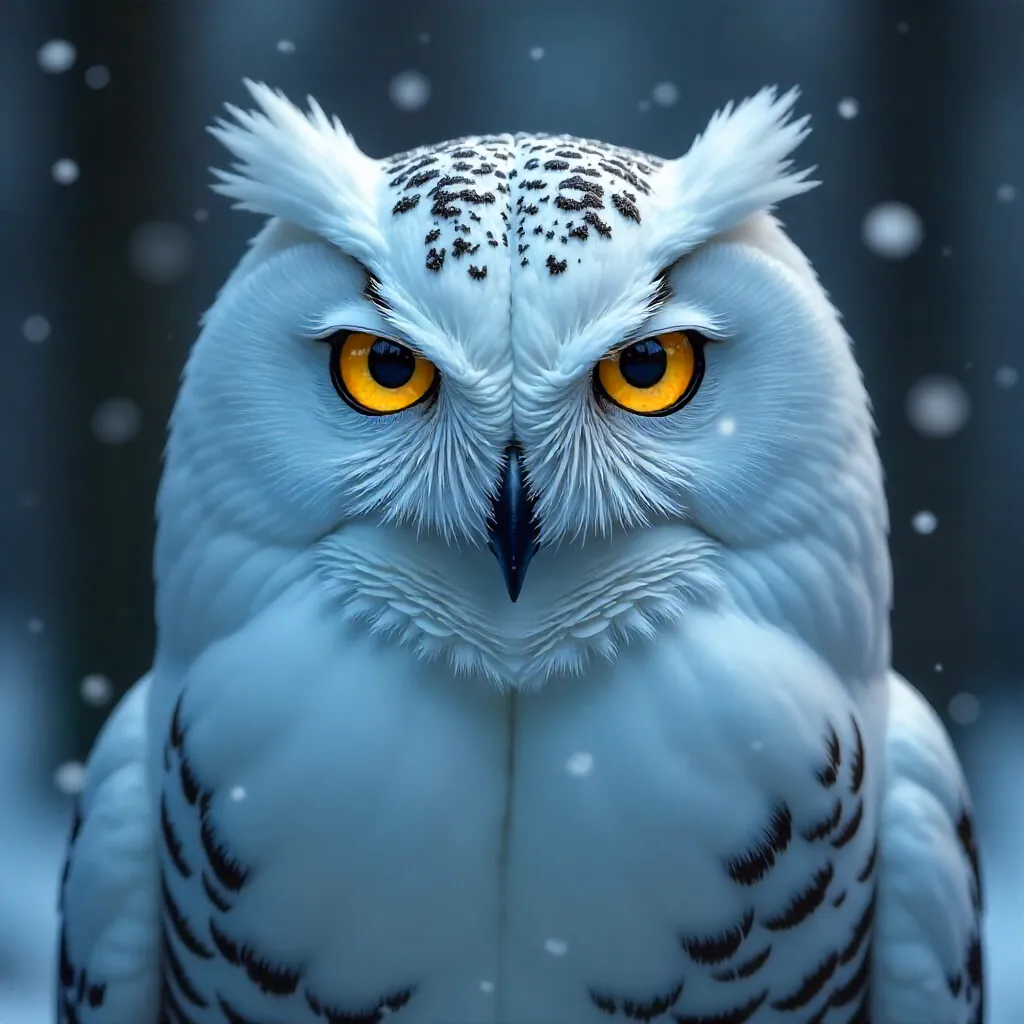 Intense Snowy Owl Gaze in Moonlit Snow